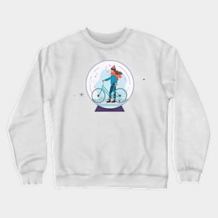 Bicycle girl snow globe Crewneck Sweatshirt